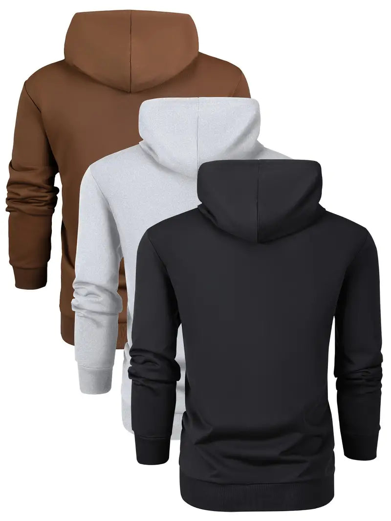 3-Pack Men's Spring And Autumn Long-sleeved Pocket Hooded Sweatshirts, Fashionable Casual Sports Outing Tops-SNO-88