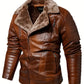 Men's Winter Velvet PU Leather Jacket Men's Fur Integrated Men's Leather Jacket Jacket Tough Guy Biker Jacket-SNO-71