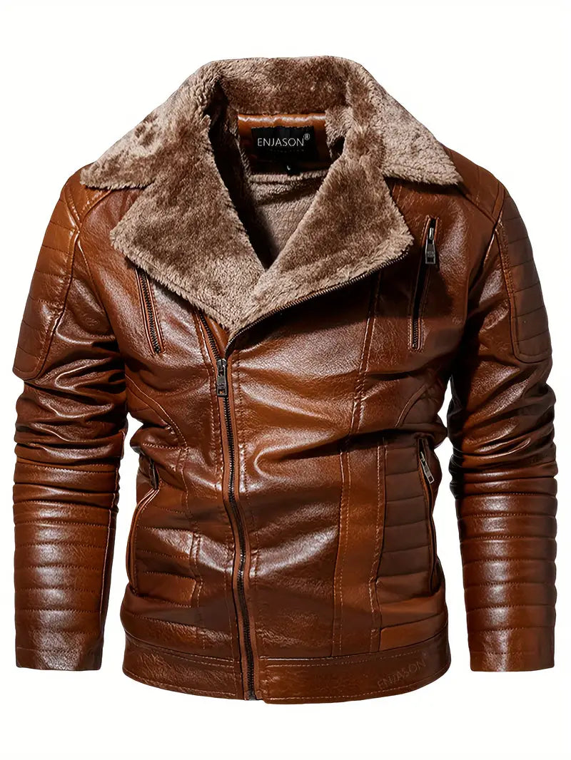 Men's Winter Velvet PU Leather Jacket Men's Fur Integrated Men's Leather Jacket Jacket Tough Guy Biker Jacket-SNO-71