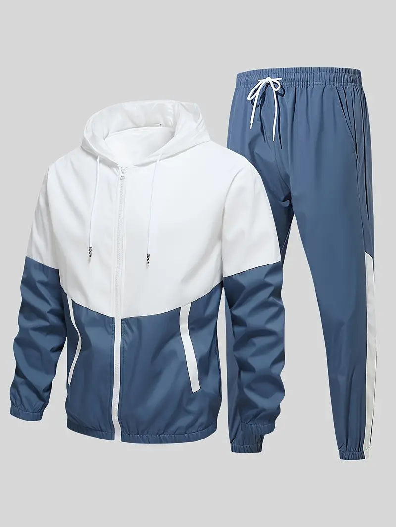 2-Piece Men's Fashion Sports Suit - Sweatsuits with Hooded Jacket and Pants, Color Blocking Design, Spring and Autumn Wear, Youth Fashion Trend, Casual and Comfortable-SNO-51