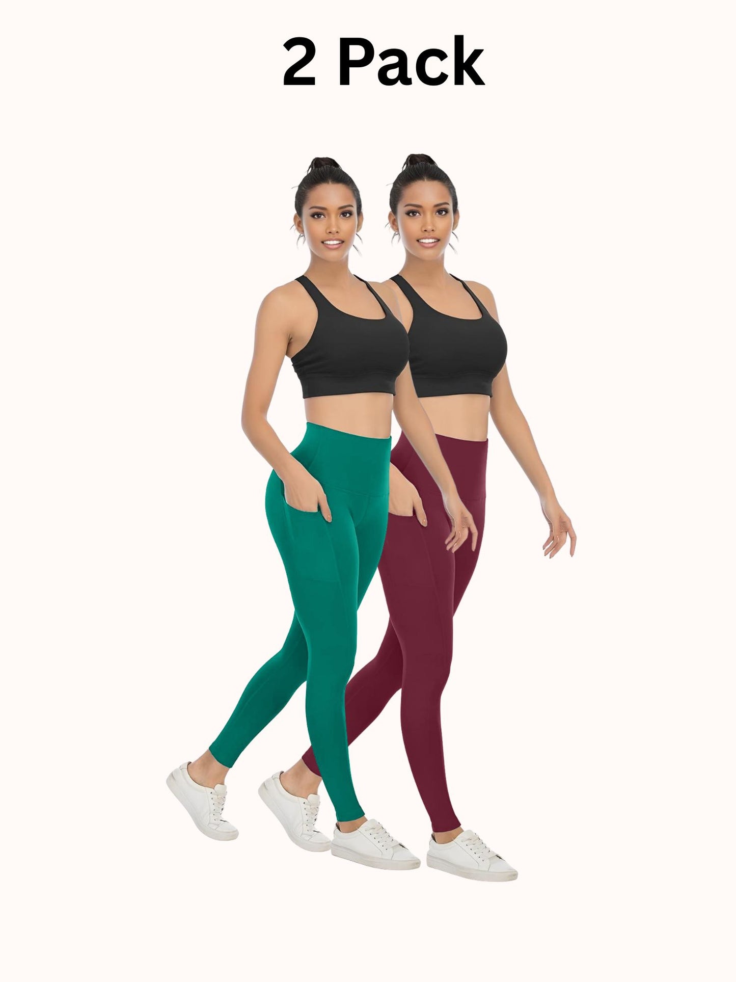 2 Pack Women's High Waisted Yoga Pants with Pockets, Ideal for Sports and Casual Clothing