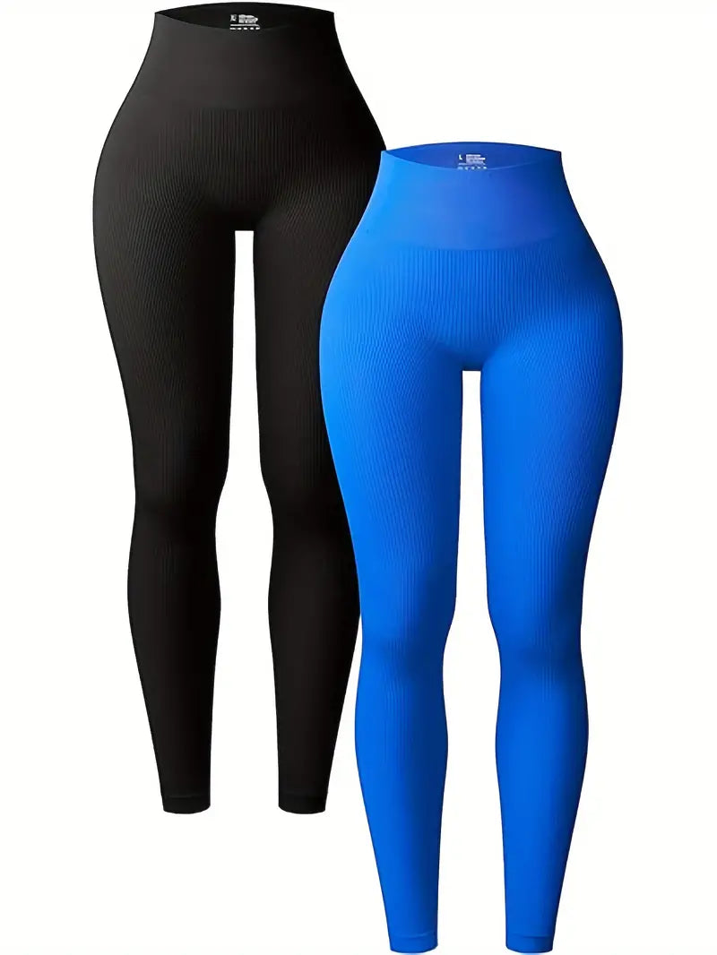 2-Pack Seamless Women's High Waisted Yoga Leggings Comfort Stretch Ribbed Workout Pants, Athletic Tights For Women-SNO-30