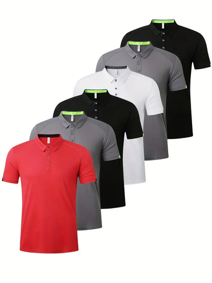 Pack Of 6 Men's Breathable Quick-Dry Golf & Running Polo Shirts-SNO-86