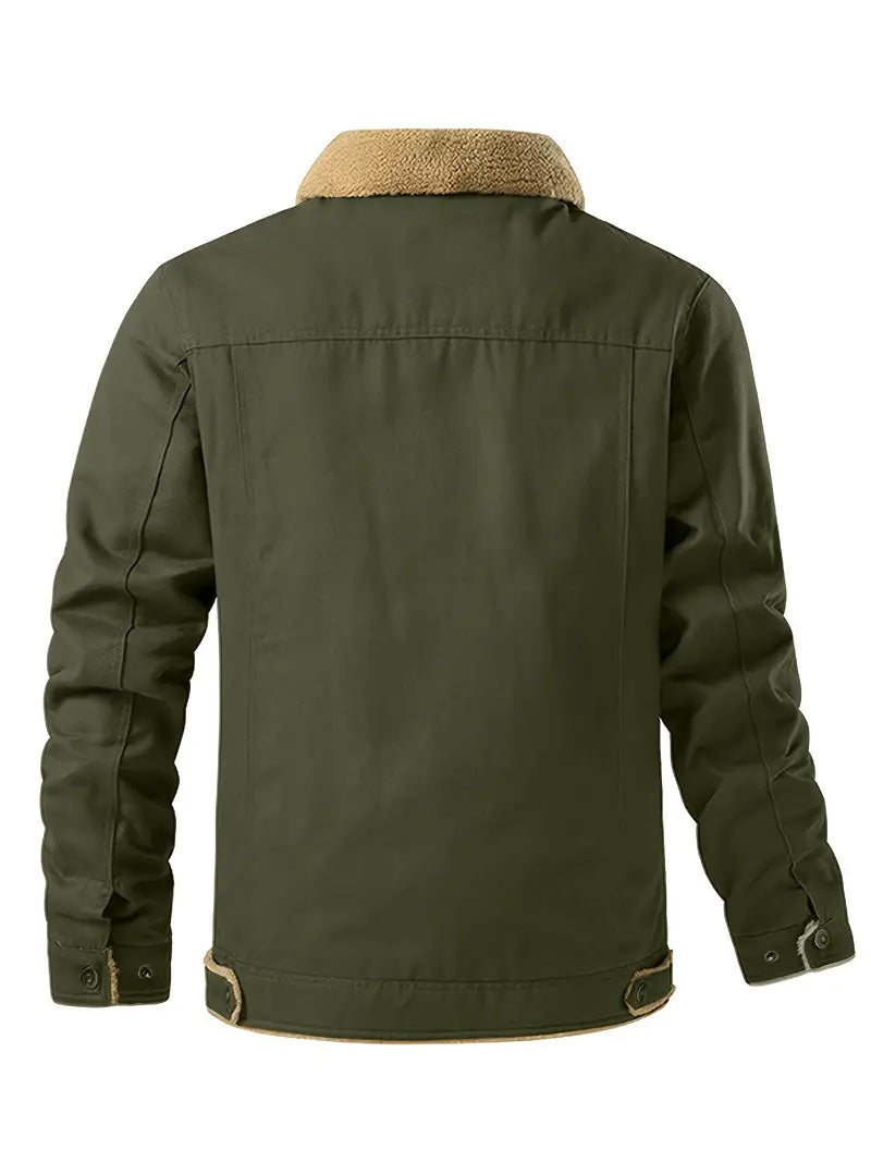 Stylish Men's Fleece-Lined Cotton Jacket - Soft Sherpa Collar, Button-Up Closure, Multiple Functional Pockets for Casual Workwear, Outdoor Activities, and Daily Wear - Premium Quality, Comfortable, and Versatile Outerwear-SNO-81