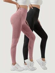 2-Pack High-Waisted Yoga Pants For Women - Butt Lifting, Breathable.Slight Stretch, Solid Color Activewear For Running, Gym, Fitness, AndCasual Style - Perfect For Fall, Winter And All Seasons-SNO-19