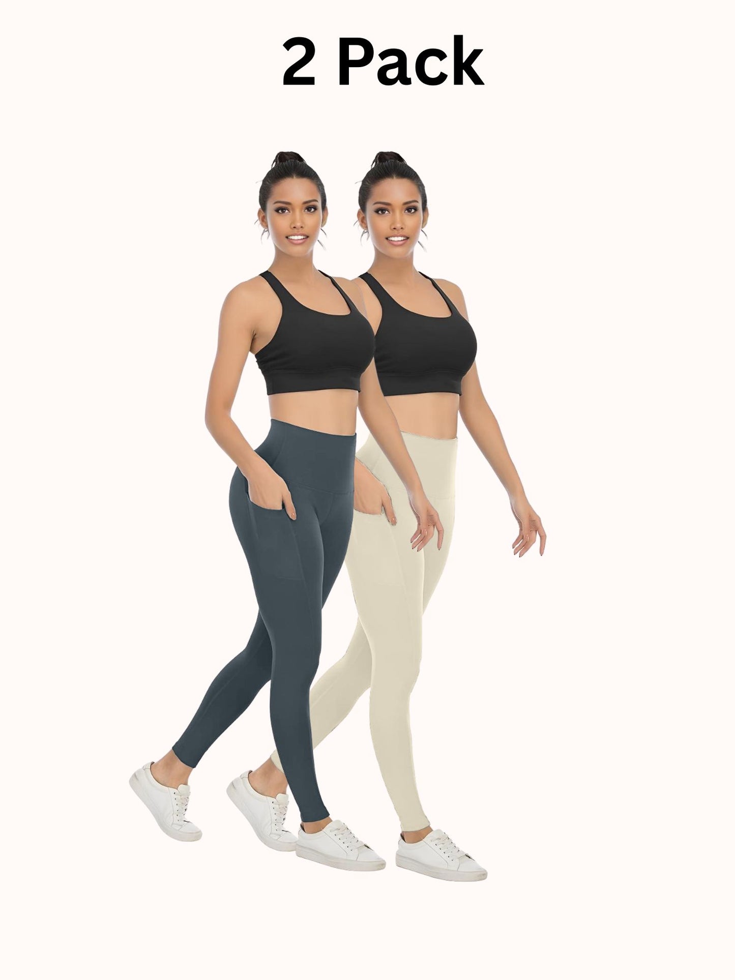 2 Pack Women's High Waisted Yoga Pants with Pockets, Ideal for Sports and Casual Clothing