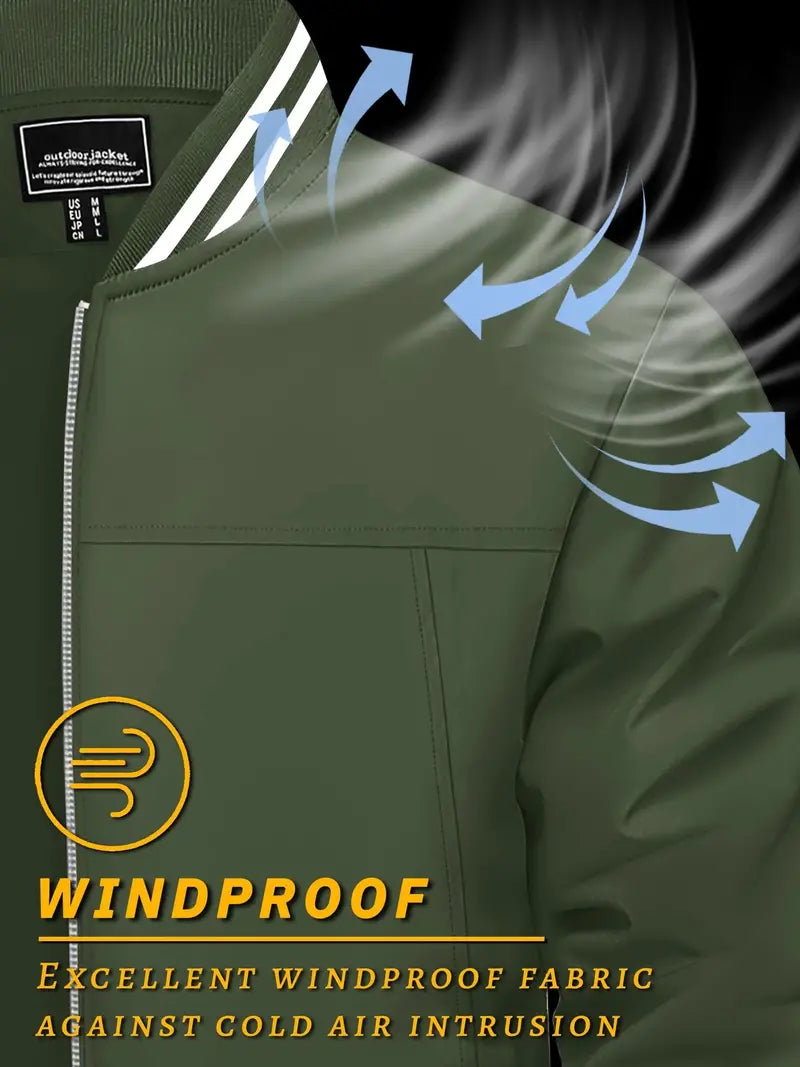 Men's Classic Pilot Jacket - Lightweight, Breathable, Full-Zip Windbreaker with Rib Knit Cuffs and Hem, Thermal and Elastic Fabric, Perfect for Dating, Party, Camping, Fishing, and Daily Wear-SNO-83