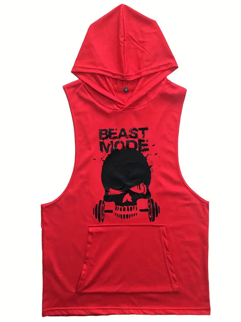 3pcs Men's Sleeveless Hooded Stringers Workout Tank Tops Skull Bodybuilding Workout Shirts-SNO-64