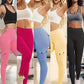 5-Packs High Waist Yoga Leggings With 4 Button Pockets, Multipack Butt Lifting Tummy Control Workout Running 4 Way Stretch Cargo Sports Pants, 5pcs Leggings Set-SNO-46