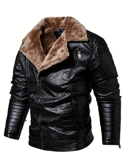 Men's Winter Velvet PU Leather Jacket Men's Fur Integrated Men's Leather Jacket Jacket Tough Guy Biker Jacket-SNO-71