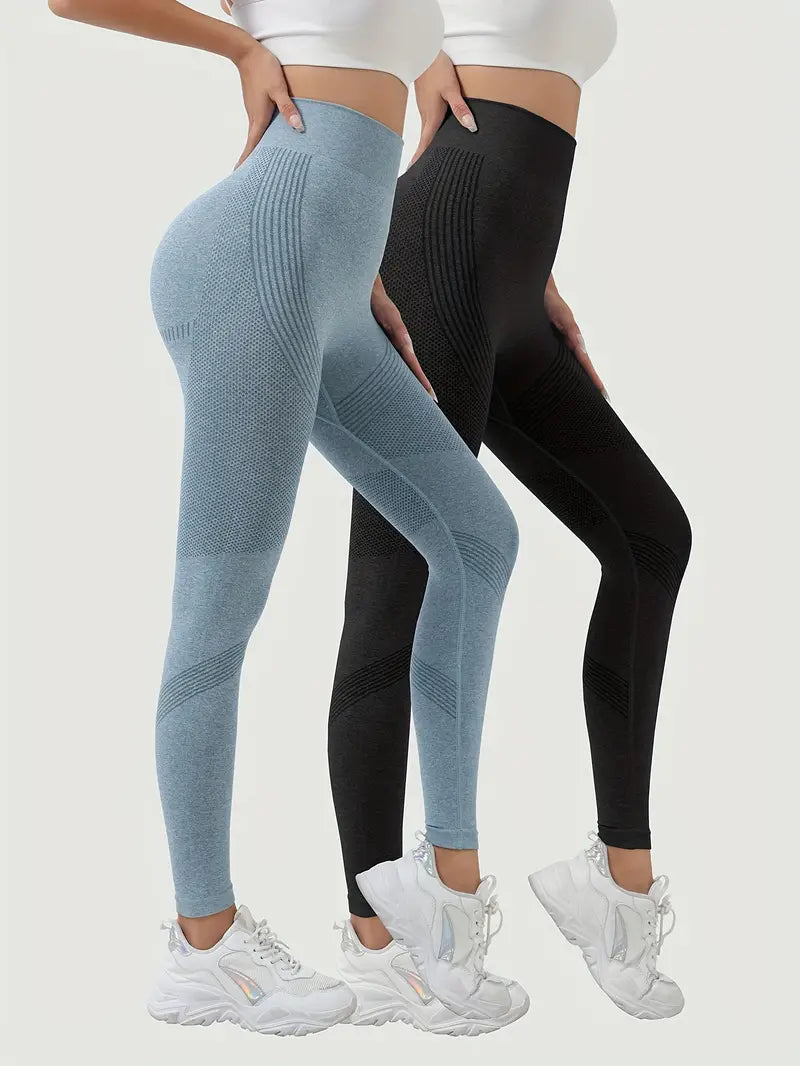 2-Pack High-Waisted Yoga Pants For Women - Butt Lifting, Breathable.Slight Stretch, Solid Color Activewear For Running, Gym, Fitness, AndCasual Style - Perfect For Fall, Winter And All Seasons-SNO-19