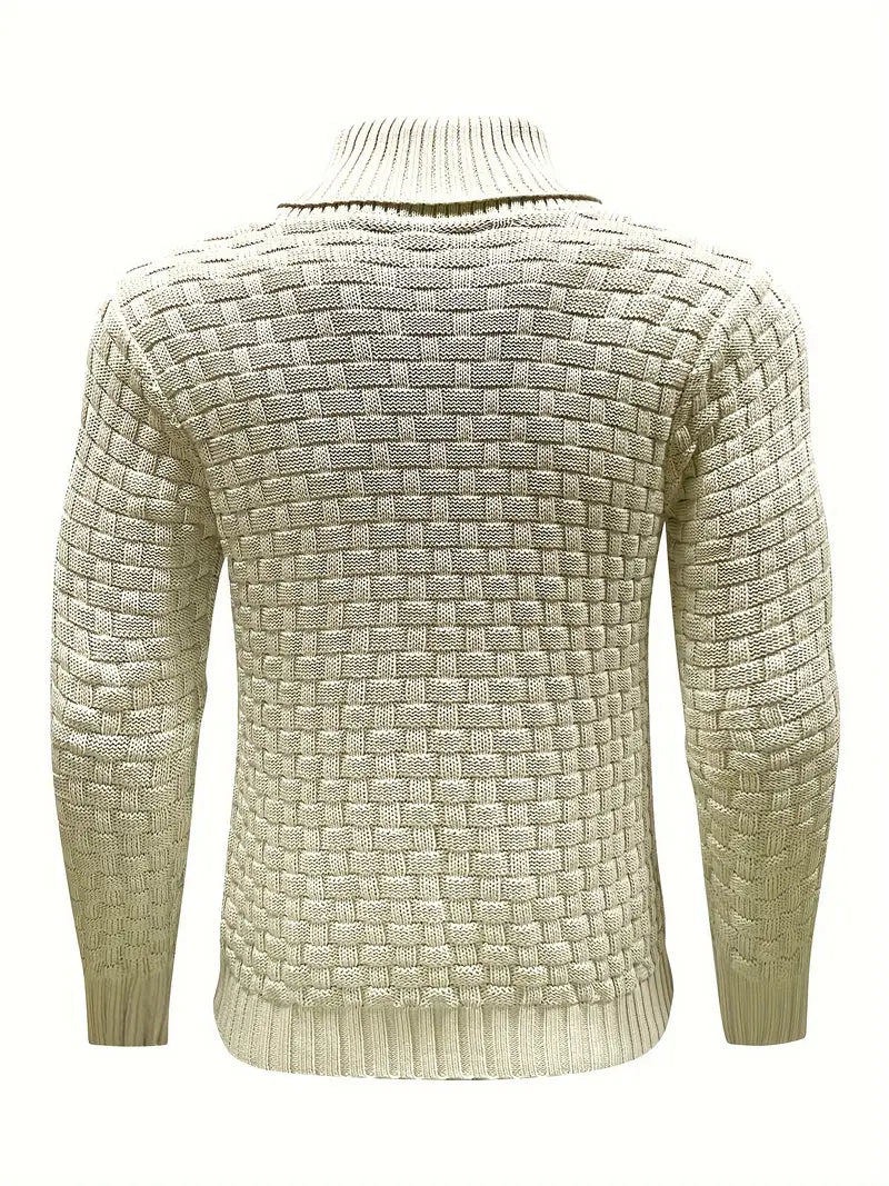 Mens Classic Waffle Knit Shawl Collar Sweater - Stylish Button Detail, Comfort Fit Pullover for Office to Everyday - Soft, Versatile & All-Season Wear-SNO-85