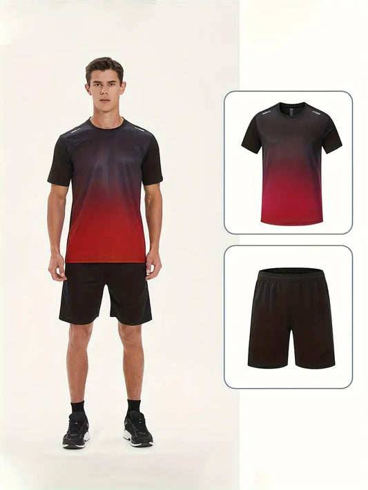 6-piece Combo Men's Summer Basketball Training Running Set, Gradient Short Sleeve T-shirt And Quick-drying Shorts Set-SNO-60