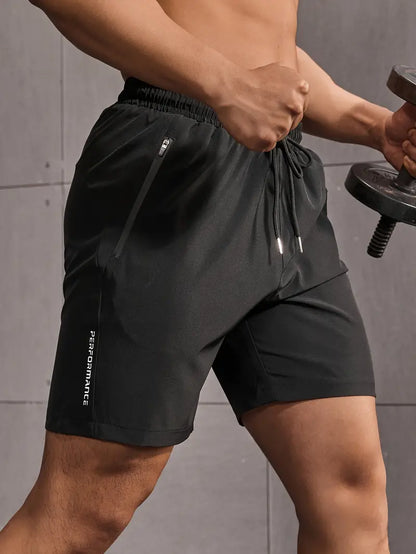 Men's Solid Color Regular Fit Shorts With Drawstring And Dual Zippered Front Pockets, Casual And Quick Dry Sports Shorts Suitable For Summer Fitness And Outdoors Activities-SNO-76