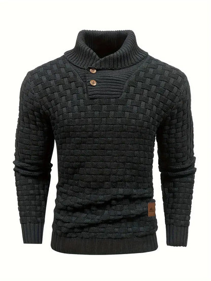 Mens Premium Buttoned Turtleneck Waffle Knit Sweater - Stylish Casual to Business Commuter - Ultra-Comfortable, Warm & Refined Pullover for Effortless Fall & Winter Style-SNO-90