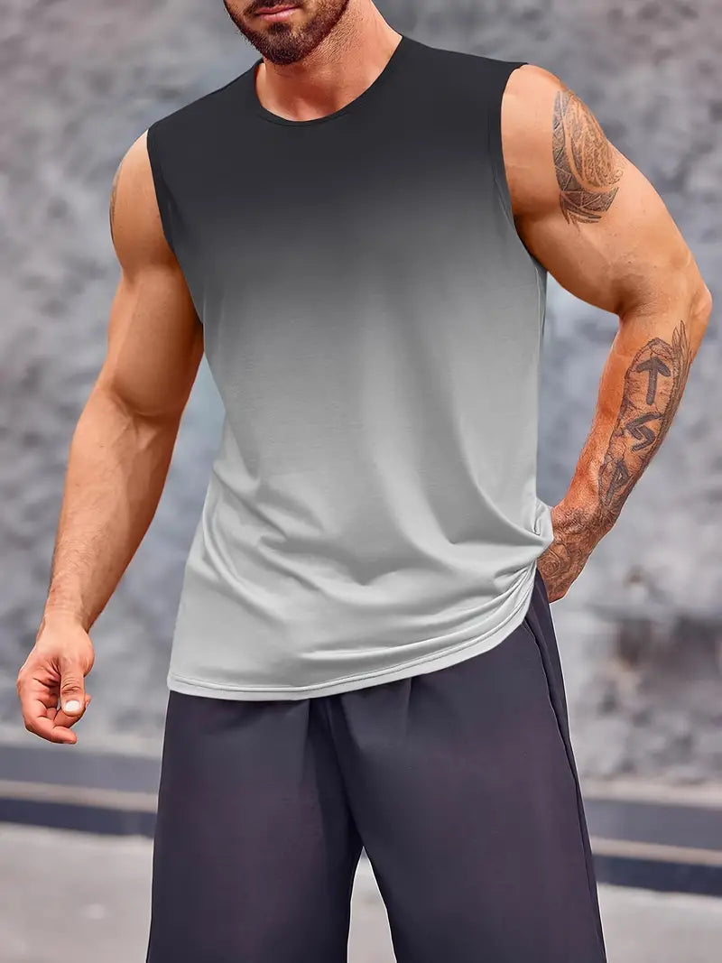 5Pieces Mens Sleeveless Tank Fitness Muscle Workout T Shirt Round Neck Gradient Everyday Sports Vest T Shirt Tops-SNO-65