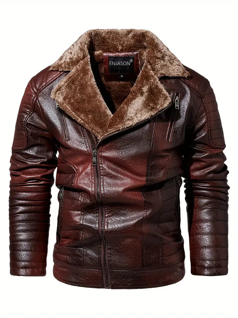 Men's Winter Velvet PU Leather Jacket Men's Fur Integrated Men's Leather Jacket Jacket Tough Guy Biker Jacket-SNO-71