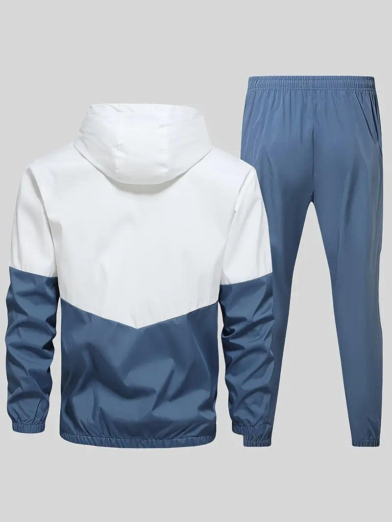 2-Piece Men's Fashion Sports Suit - Sweatsuits with Hooded Jacket and Pants, Color Blocking Design, Spring and Autumn Wear, Youth Fashion Trend, Casual and Comfortable-SNO-51