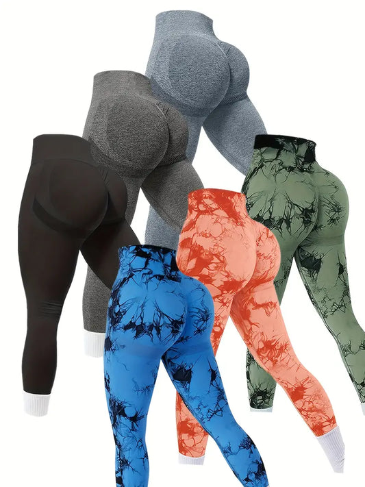 6 Piece Workout Leggings Sets For Women, Gym Scrunch Butt Butt Lifting Seamless Leggings-SNO-38