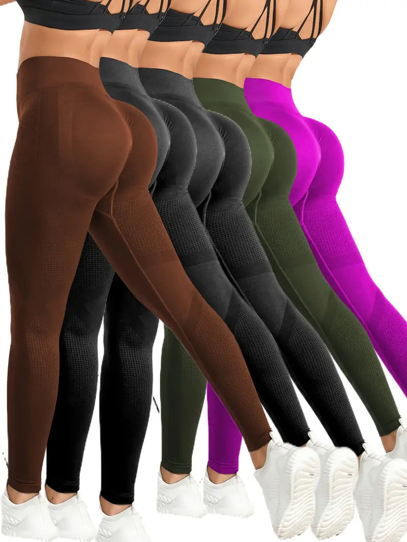 5 Pieces of Ultra-Soft, Seamless Nylon High-Waisted Tights - Abdominal Lifting, Hip Shaping, Breathable, Sweat-Wicking, Comfortable Yoga Running Pants for Ladies - Ideal for Fitness, Exercise, and Sports Activities-SNO-31