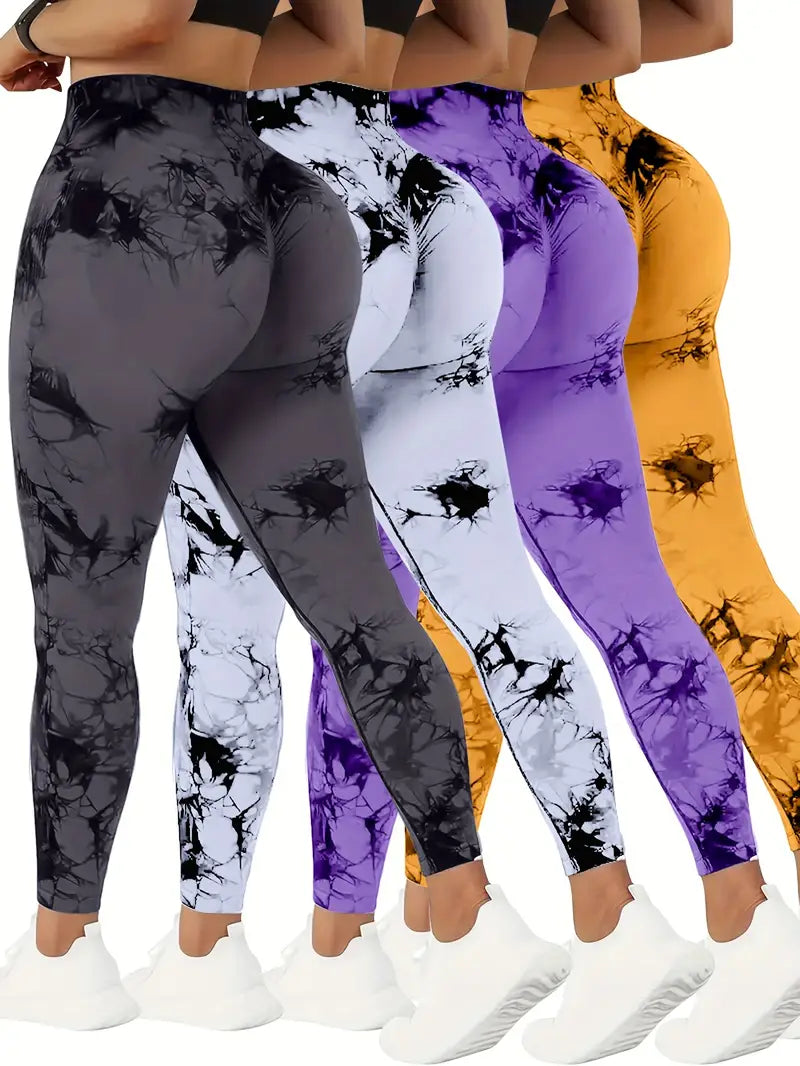 4pcs Vibrant Tie Dye High Waist Sports Leggings - Comfortable, Sweat-Wicking, Four-Way Stretch Fitness Pants for Women - Ideal for Running, Workout, Yoga, and Daily Wear-SNO-21