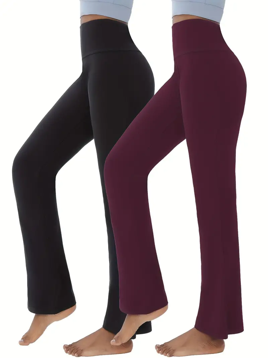 2 Pack Women's High-Waisted Super Soft Flare Yoga Pants, 4-Way Stretch Non-See-Through Bell Bottoms for Workout and Running-SNO-24