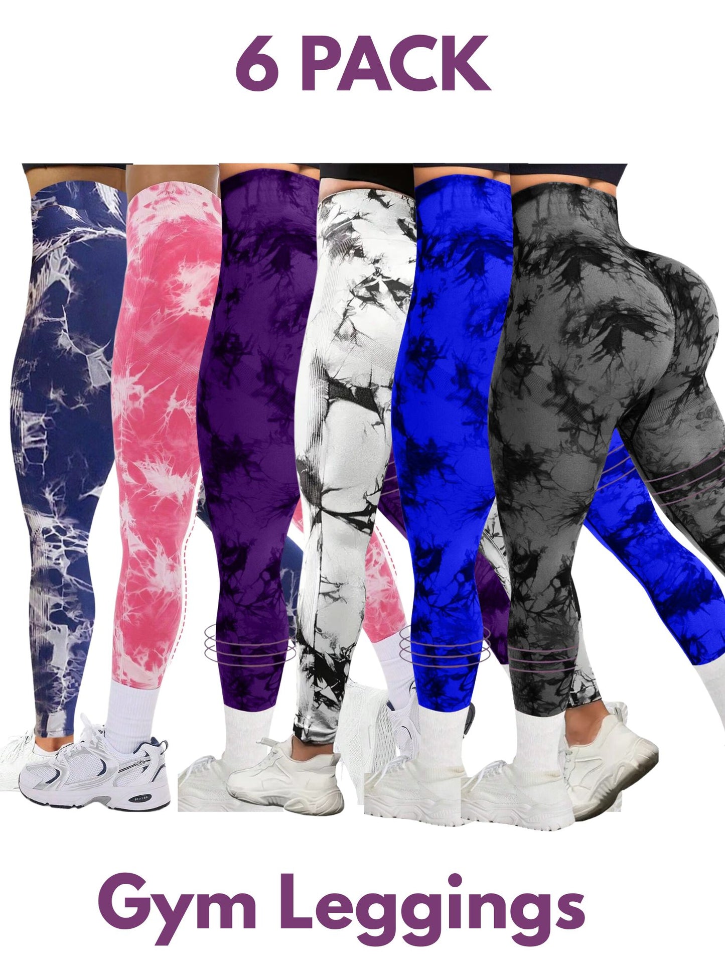 7 PK Women's High Waist Tummy Control Butt Lifting Tie Dye Gym and Regular Wear Leggings