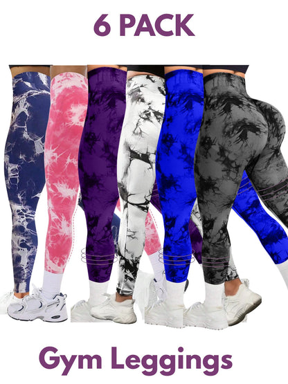 7 PK Women's High Waist Tummy Control Butt Lifting Tie Dye Gym and Regular Wear Leggings