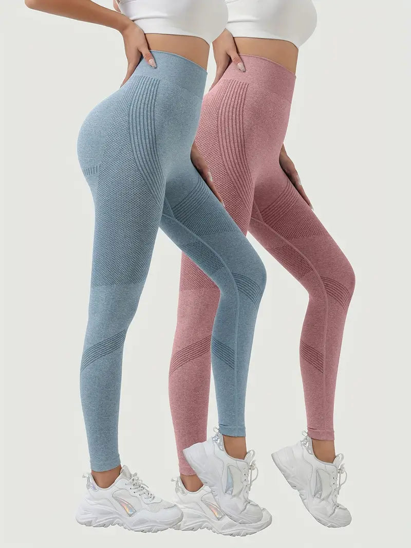 2-Pack High-Waisted Yoga Pants For Women - Butt Lifting, Breathable.Slight Stretch, Solid Color Activewear For Running, Gym, Fitness, AndCasual Style - Perfect For Fall, Winter And All Seasons-SNO-19