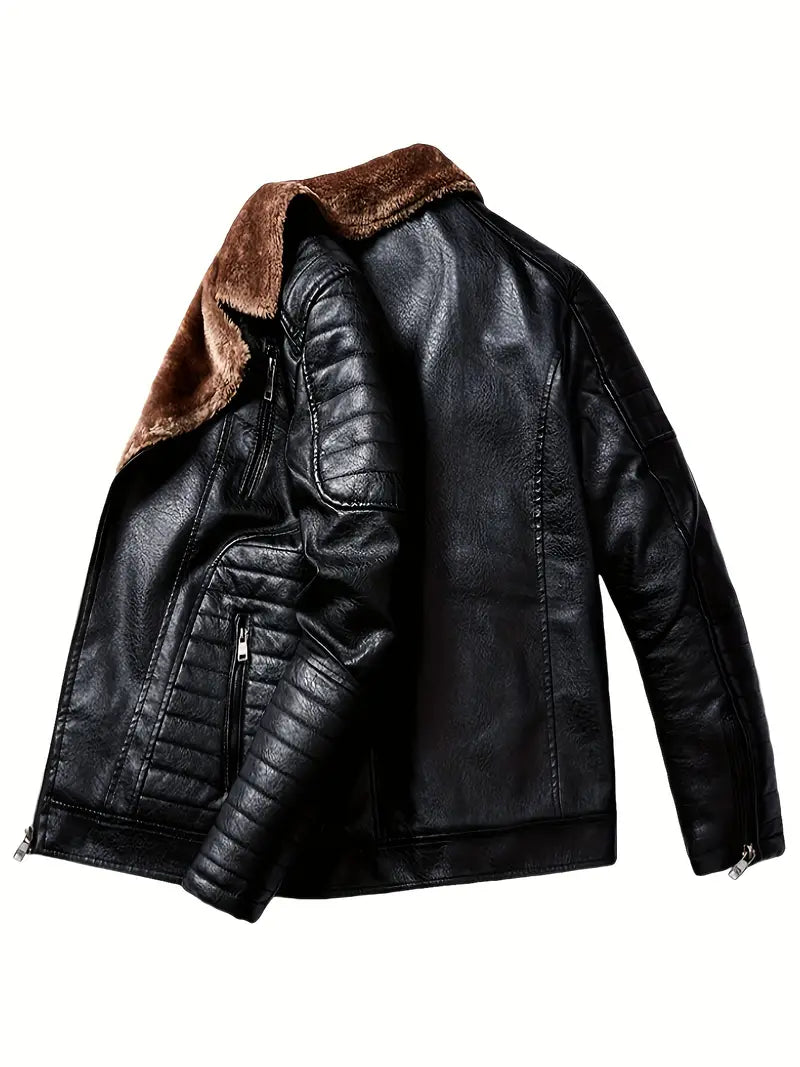 Men's Winter Velvet PU Leather Jacket Men's Fur Integrated Men's Leather Jacket Jacket Tough Guy Biker Jacket-SNO-71