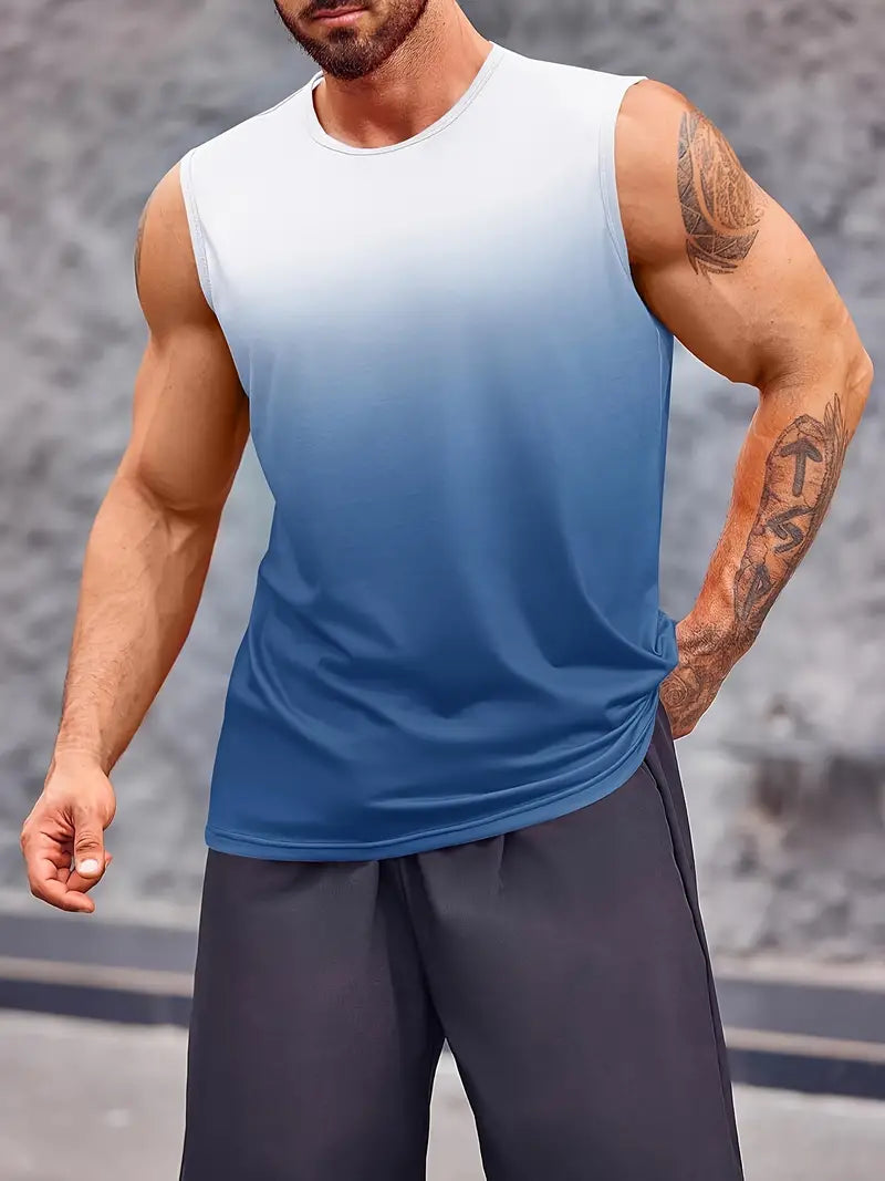 5Pieces Mens Sleeveless Tank Fitness Muscle Workout T Shirt Round Neck Gradient Everyday Sports Vest T Shirt Tops-SNO-65