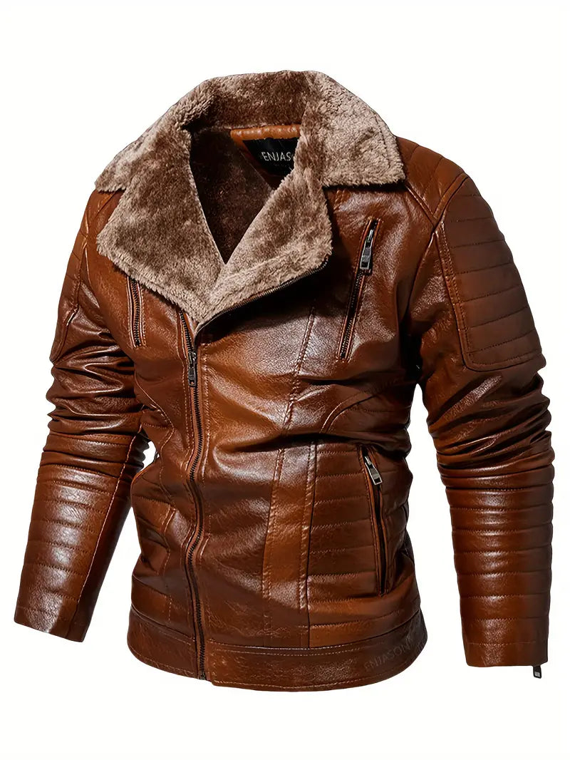 Men's Winter Velvet PU Leather Jacket Men's Fur Integrated Men's Leather Jacket Jacket Tough Guy Biker Jacket-SNO-71