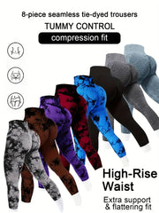 8pcs/Set Women's Seamless High-Waisted Yoga Pants - Moisture-Absorbing, Tie Dye Design, Daily Sports Leggings for Comfortable Workout-SNO-39