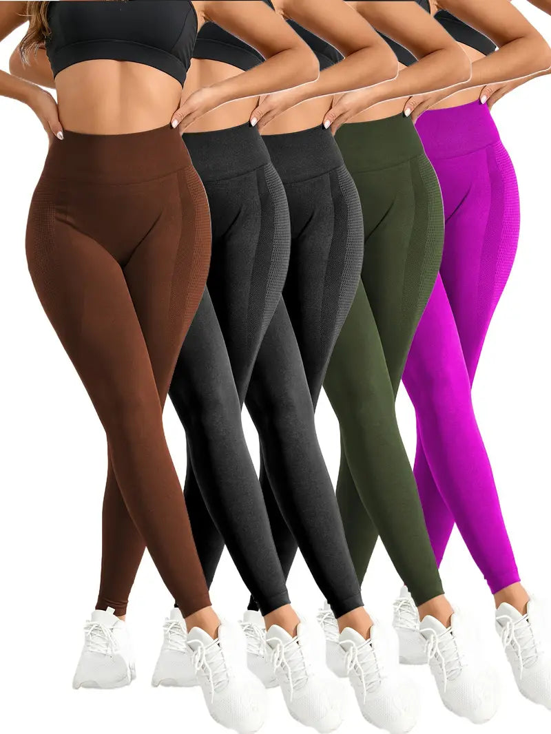 5 Pieces of Ultra-Soft, Seamless Nylon High-Waisted Tights - Abdominal Lifting, Hip Shaping, Breathable, Sweat-Wicking, Comfortable Yoga Running Pants for Ladies - Ideal for Fitness, Exercise, and Sports Activities-SNO-31