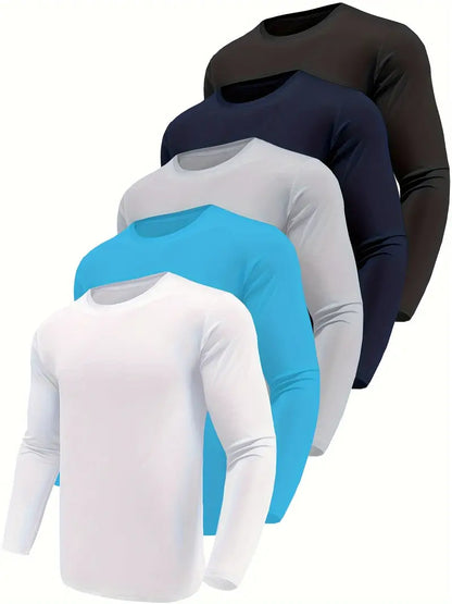 10 Pack Men's T Shirt Quick Dry Long Sleeve Leisure T Shirt Performance Moisture Wicking Casual Workout-SNO-54