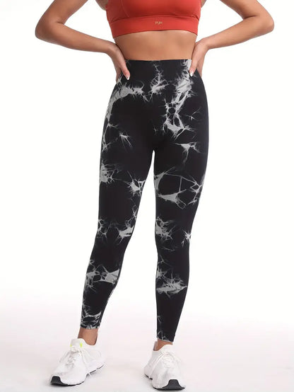 3pcs Tie Dye Trousers Spring And Autumn Seamless High Waisted Elastic Women's Sports Tights Hip Twist Lifting Yoga Pants-SNO-29