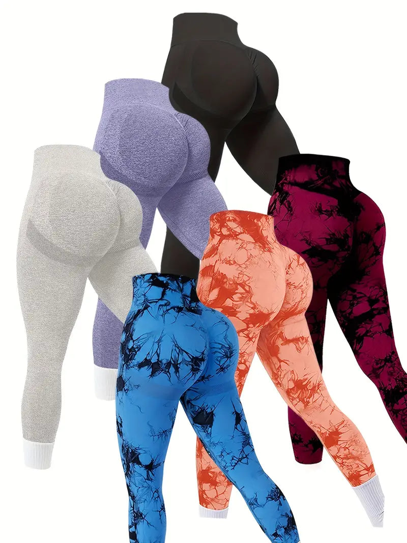 6 Piece Workout Leggings Sets For Women, Gym Scrunch Butt Butt Lifting Seamless Leggings-SNO-38