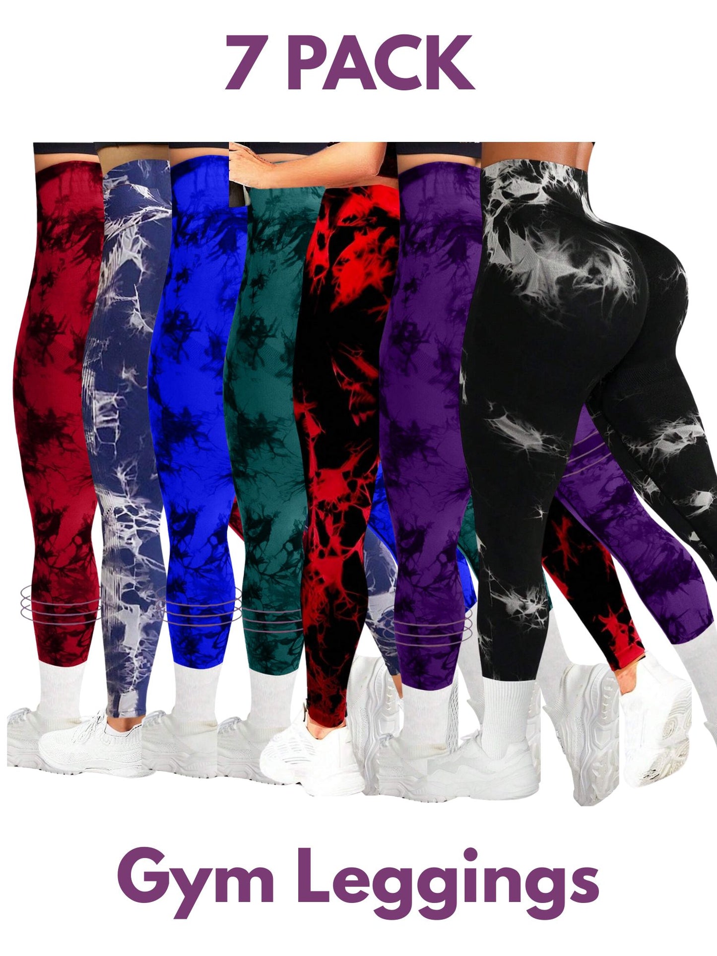 7 PK Women's High Waist Tummy Control Butt Lifting Tie Dye Gym and Regular Wear Leggings