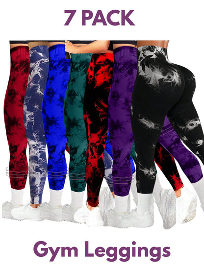 7 PK Women's High Waist Tummy Control Butt Lifting Tie Dye Gym and Regular Wear Leggings