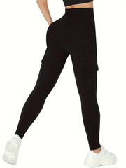 5pcs Women's High-Waist Yoga Leggings with Cargo Pockets - Super Soft, Tummy Control, No See-Through Workout & Running Pants, Available in XS to XXL, Polyester Spandex Blend, Machine Washable, Four Seasons, Solid Color, Knitted Fabric-SNO-34