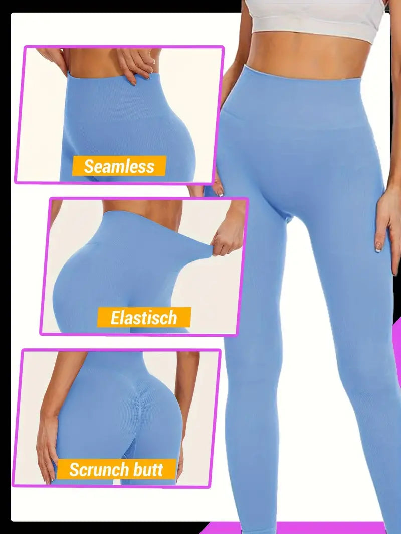 2 Packs Solid Color Skinny Leggings, Casual High Waist Stretchy Seamless Leggings, Women's Clothing-SNO-5