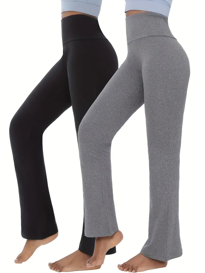 2 Pack Women's High-Waisted Super Soft Flare Yoga Pants, 4-Way Stretch Non-See-Through Bell Bottoms for Workout and Running-SNO-24