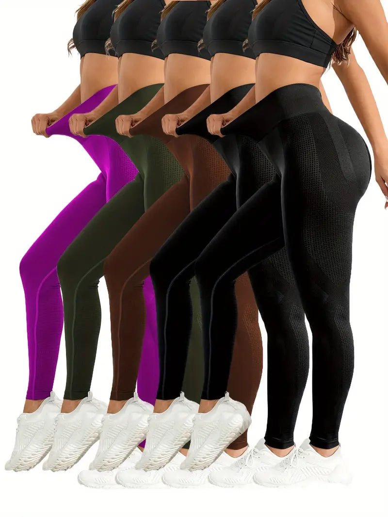 5 Pieces of Ultra-Soft, Seamless Nylon High-Waisted Tights - Abdominal Lifting, Hip Shaping, Breathable, Sweat-Wicking, Comfortable Yoga Running Pants for Ladies - Ideal for Fitness, Exercise, and Sports Activities-SNO-31