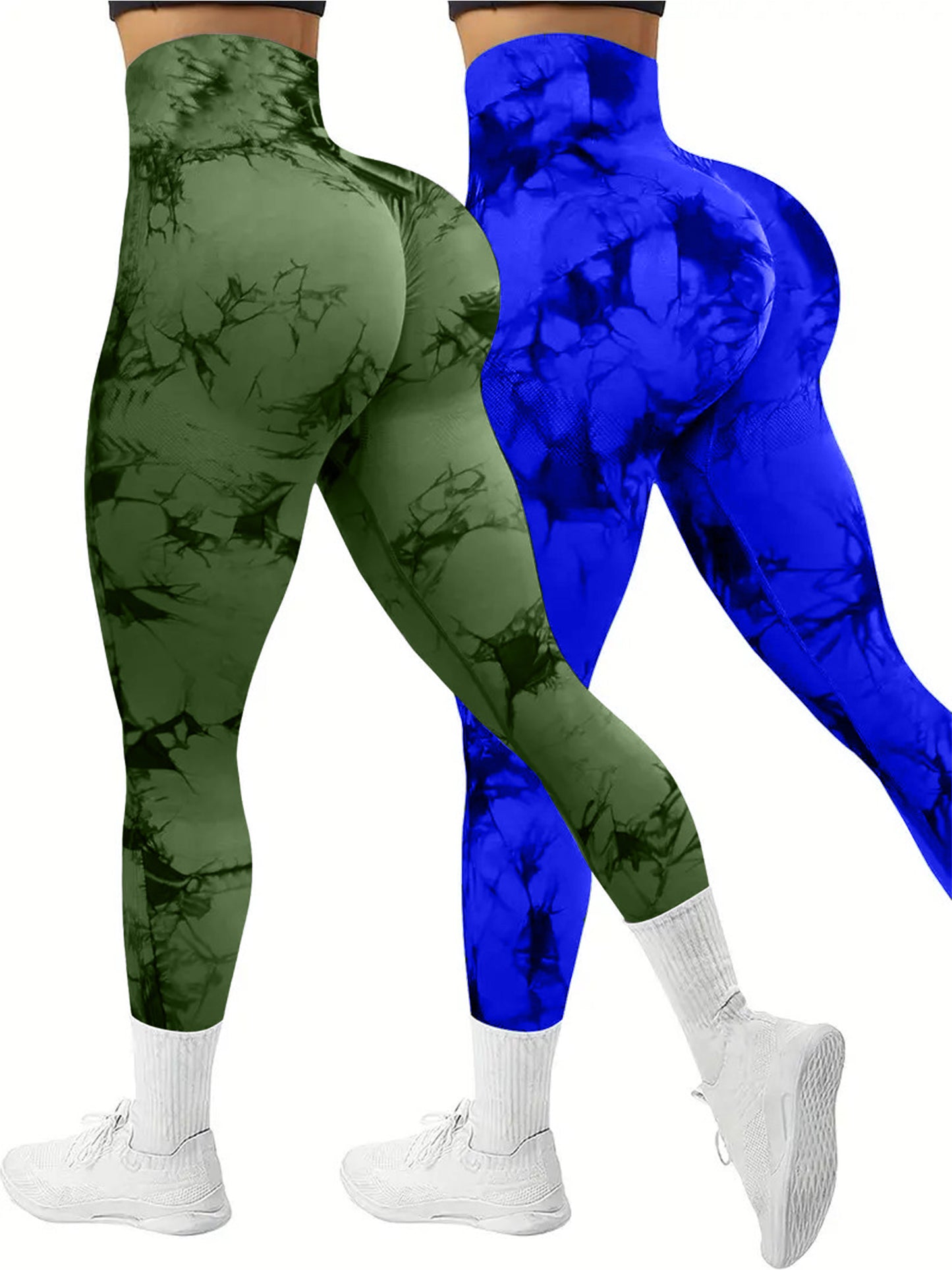 2 PK Women's Tie Dye High Waist Tummy Control Butt Lifting Leggings
