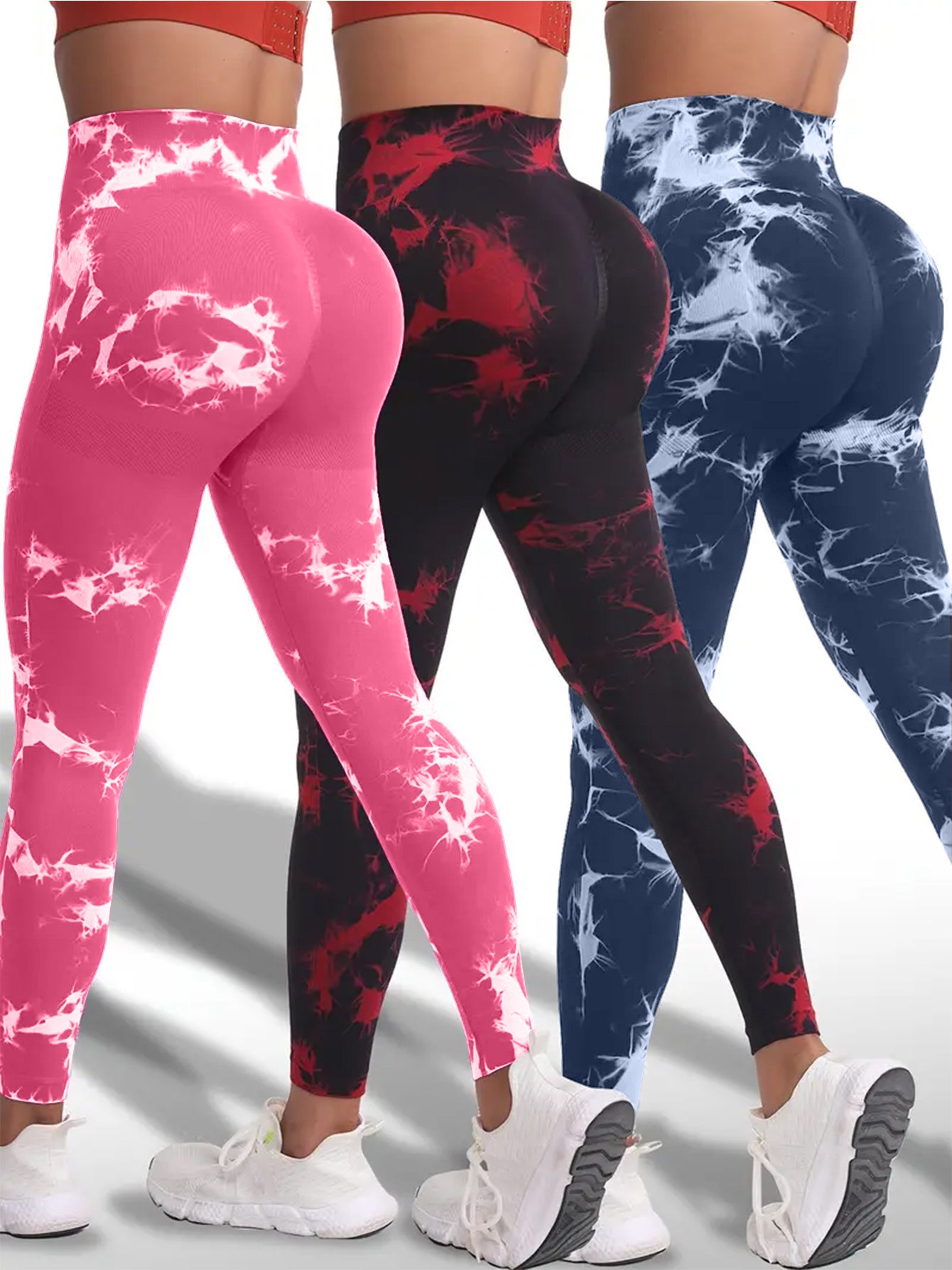 3 PK Women's High Waist Tummy Control Butt Lifting Tie Dye Gym and Regular Wear Leggings