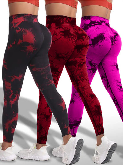 3 PK Women's High Waist Tummy Control Butt Lifting Tie Dye Gym and Regular Wear Leggings