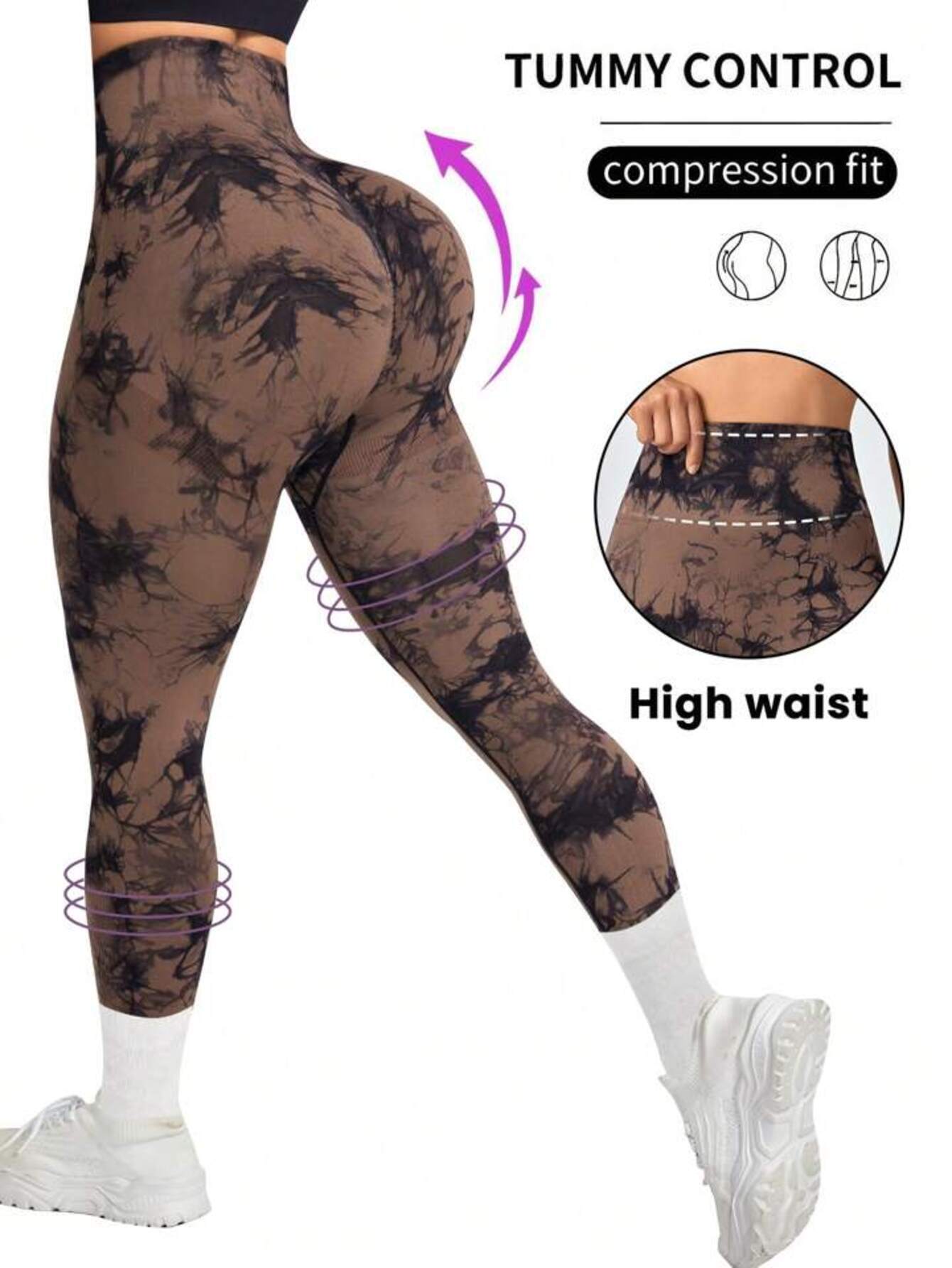 Women's High Waist Tummy Control Tie-Dye Yoga Pants, Seamless Sport Leggings, Butt Lifting Workout Tights for Gym and Daily Wear-SNO-44