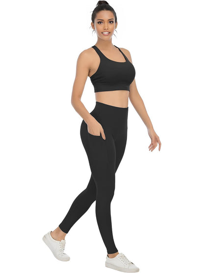4 Pack Women's High Waisted Yoga Pants with Pockets, Ideal for Sports and Casual Clothing