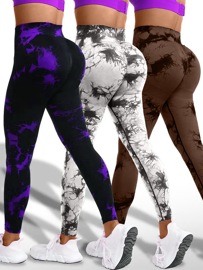 3 PK Women's High Waist Tummy Control Butt Lifting Tie Dye Gym and Regular Wear Leggings