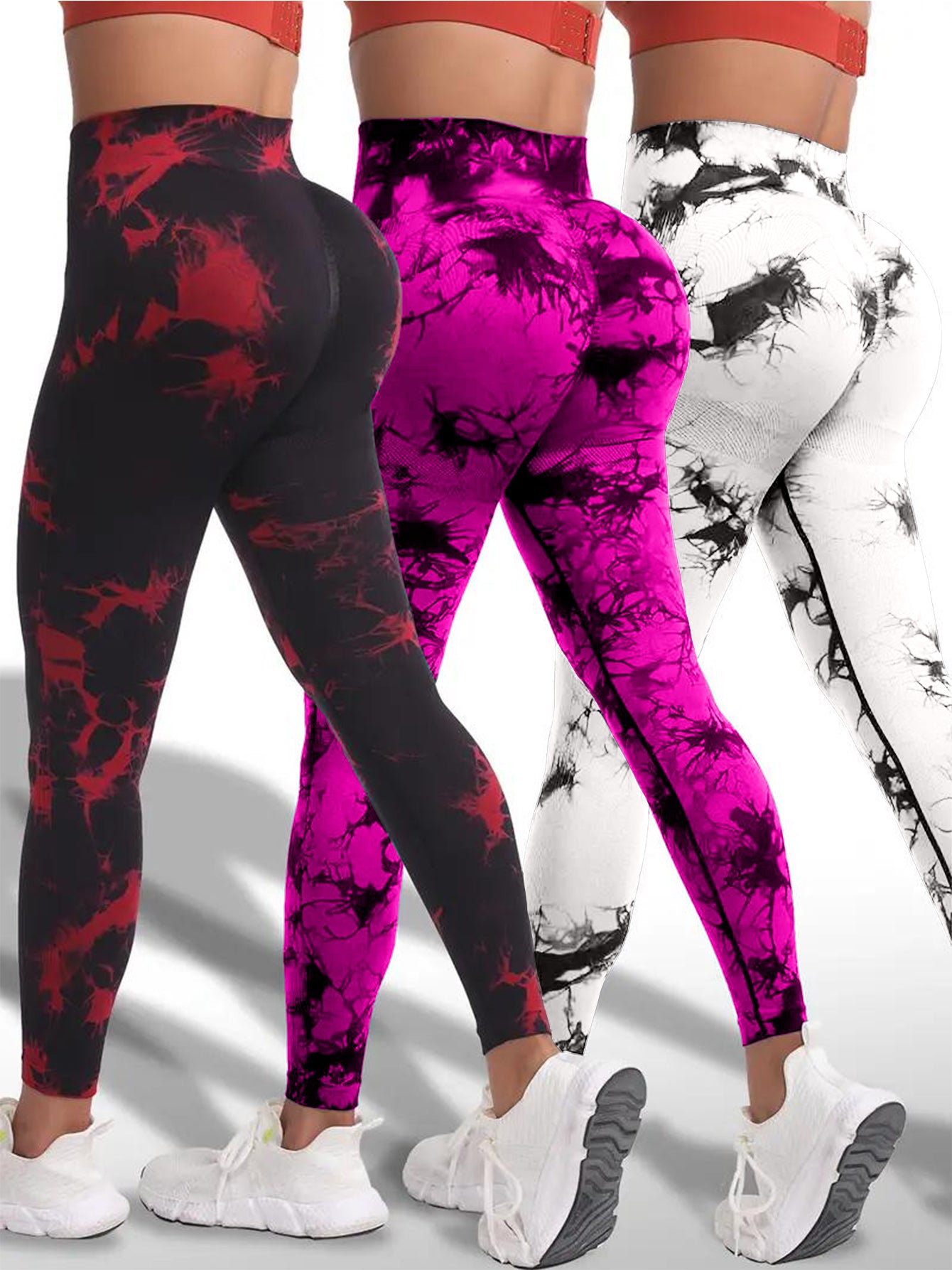 3 PK Women's Tummy Control High Waist Butt Lifting Tie Dye Leggings